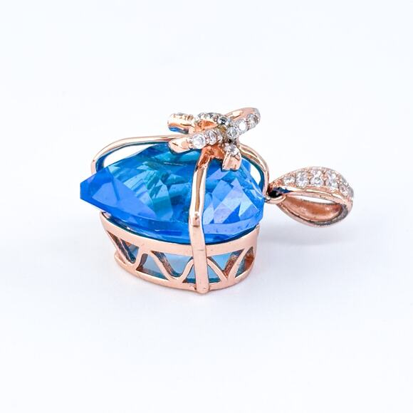 Vintage Jeulia Sterling Silver Rose Gold Tone Blue Cubic Zirconia Heart Pendant - Picture 3 of 7